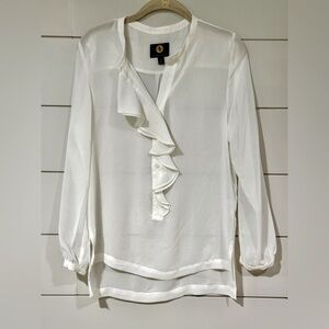 NEW Adrienne Vittadini Sheer Ruffled Button Up Blouse Size XS